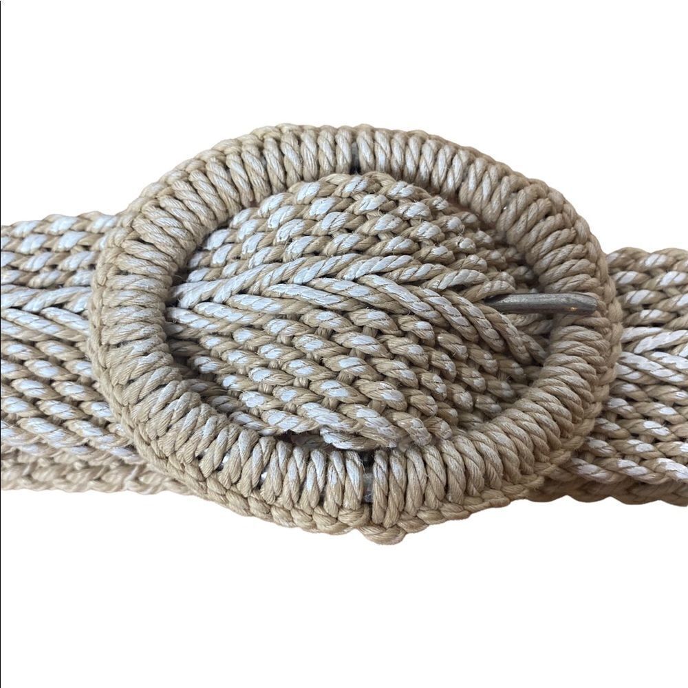 Coldwater Creek Woven Adjustable Belt 46” long tan and white nautical look